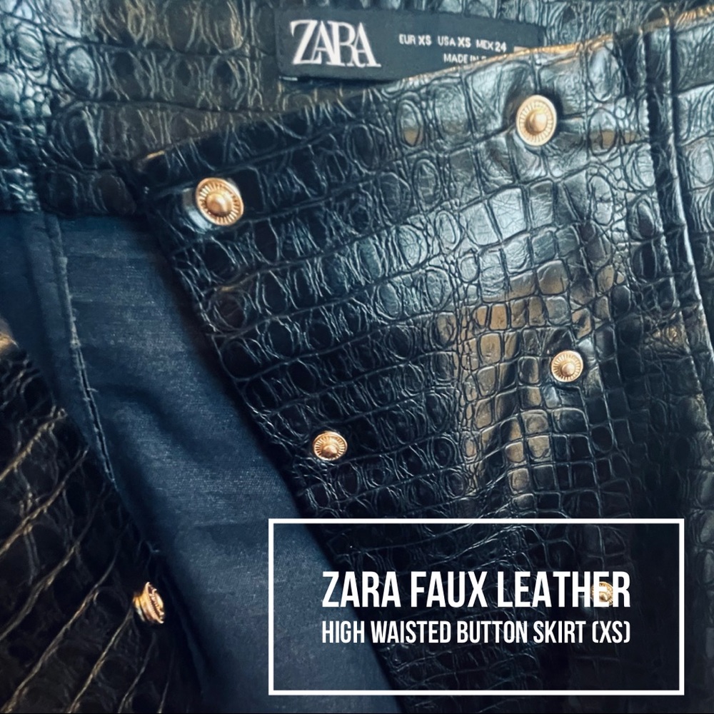 ZARA Faux Leather Croc Printed Button Up Skirt (XS)